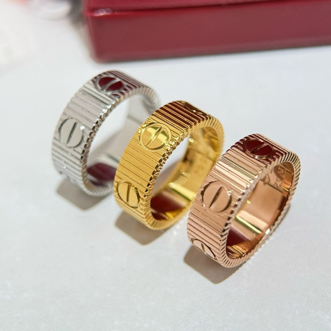 Screw-Motif Open Ring, Rose Gold Tone