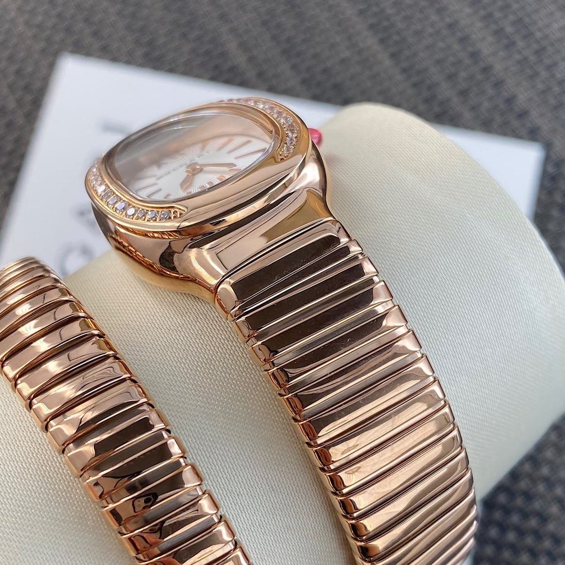 Coiled Band Watch, Rose Gold Tone, Stone-Set, 35 mm, Size S