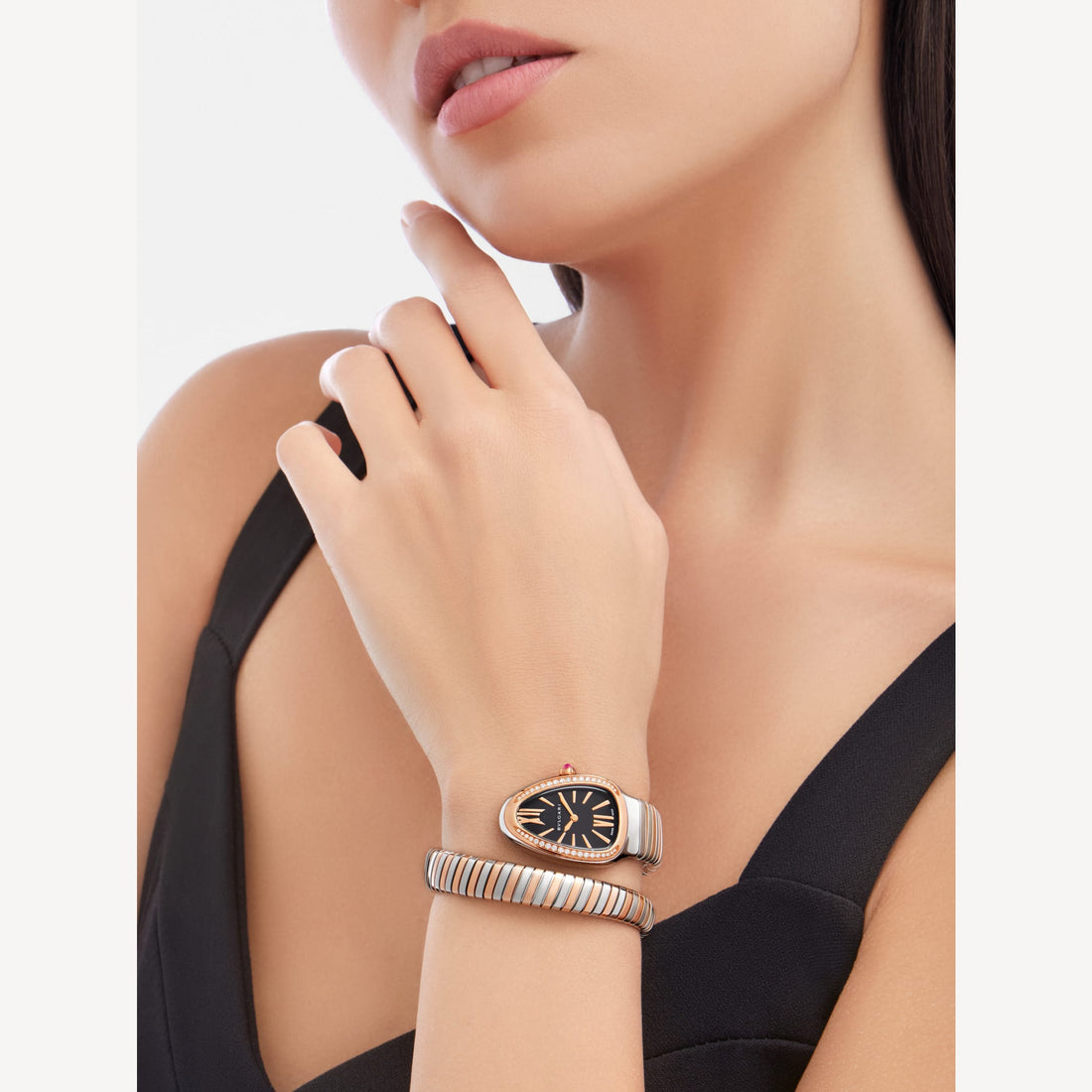 Coiled Band Watch, Rose Gold Tone, Steel, Stone-Set, 35 mm, Size S