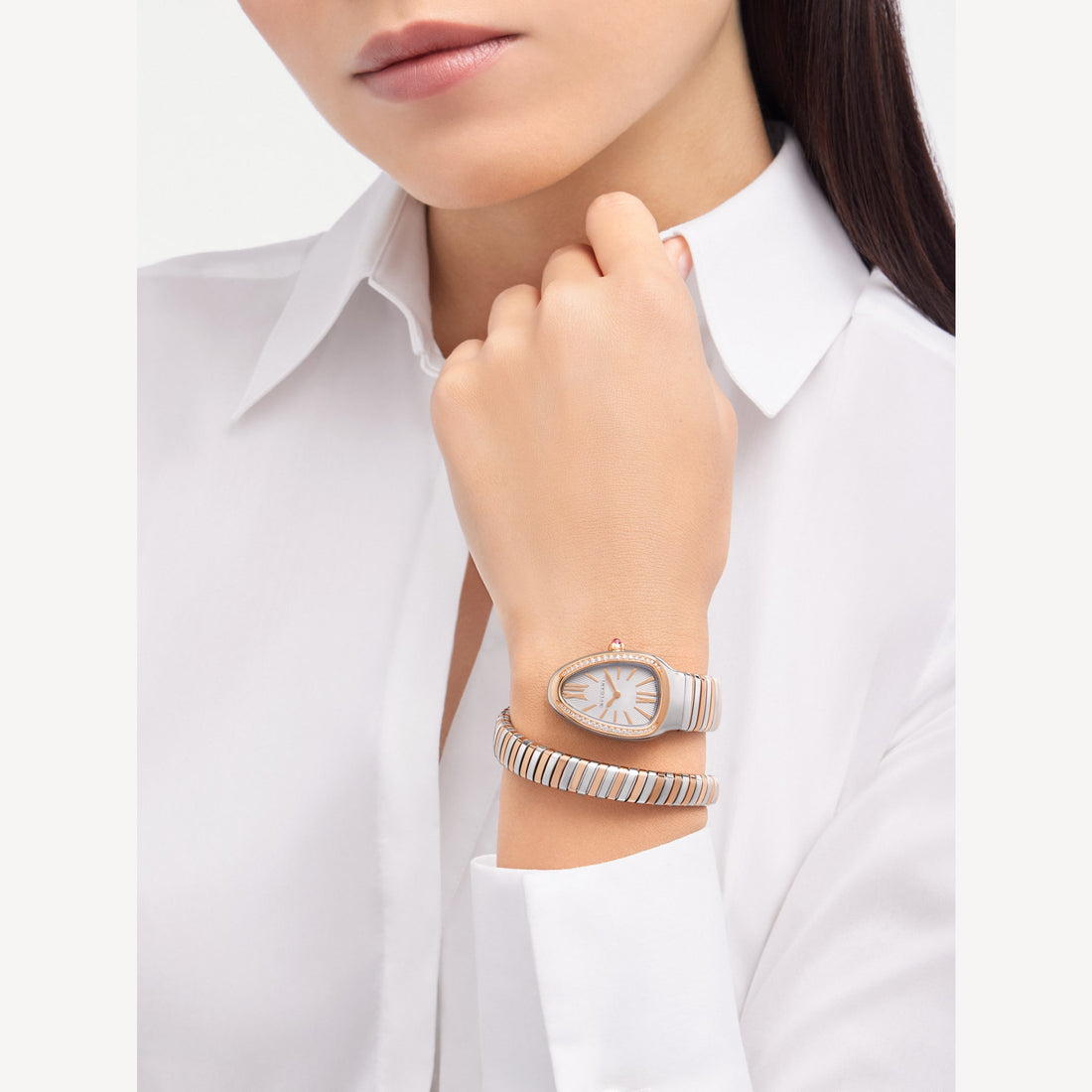 Coiled Band Watch, Rose Gold Tone, Steel, Stone-Set, 35 mm