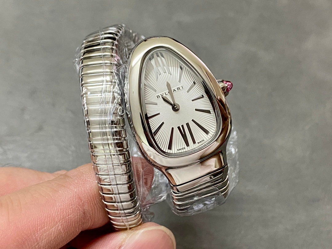 Coiled Band Watch, White Gold Tone, White, 35 mm, Size S