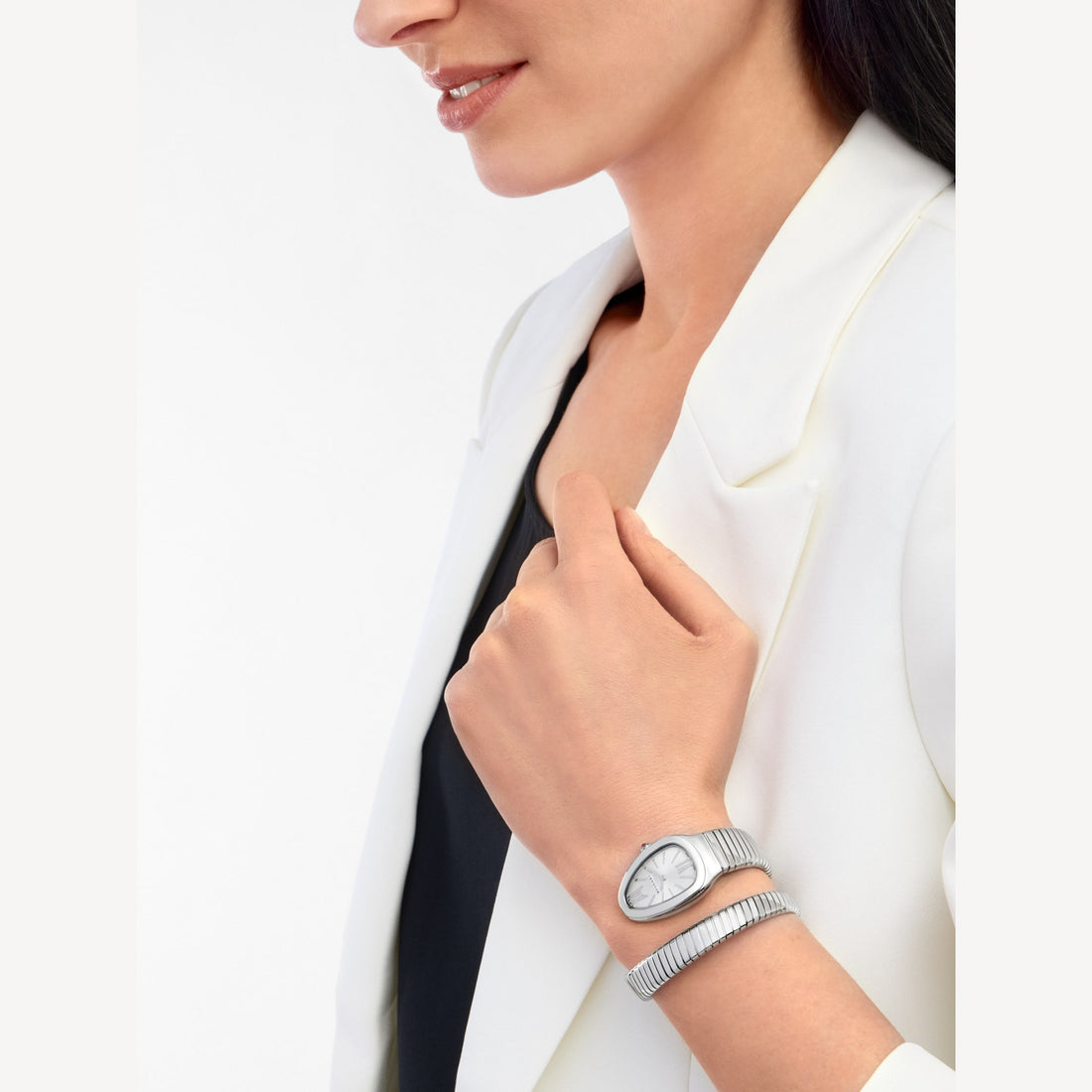 Coiled Band Watch, White Gold Tone, White, 35 mm, Size S