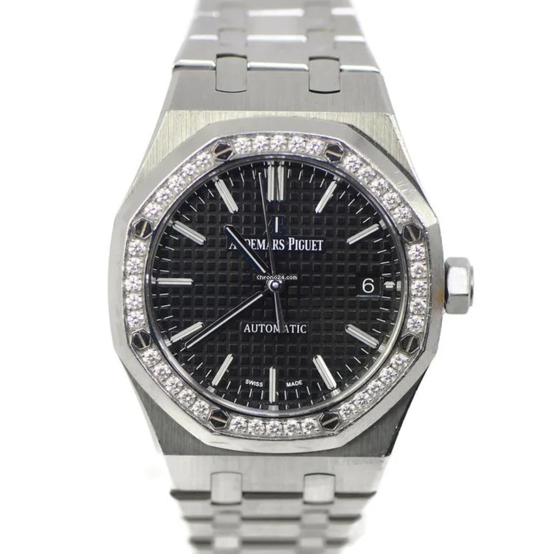 Octagonal Bezel Watch, White Gold Tone, Stone-Set, White, 41 mm