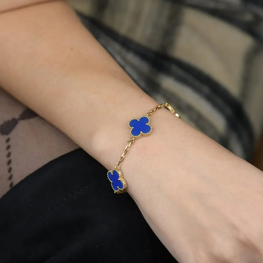 Quatrefoil 5 Motifs Bracelet, Blue Agate