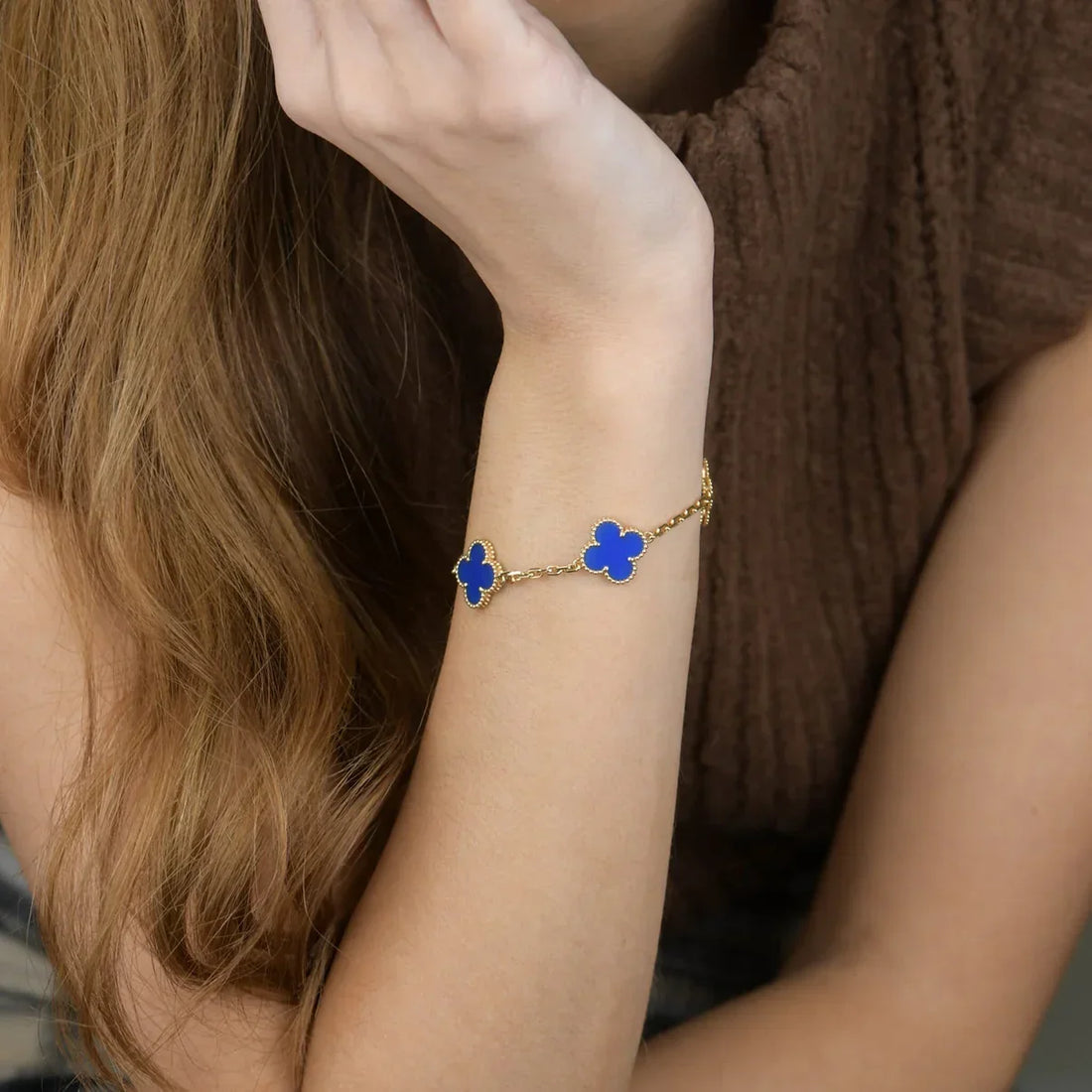 Quatrefoil 5 Motifs Bracelet, Blue Agate