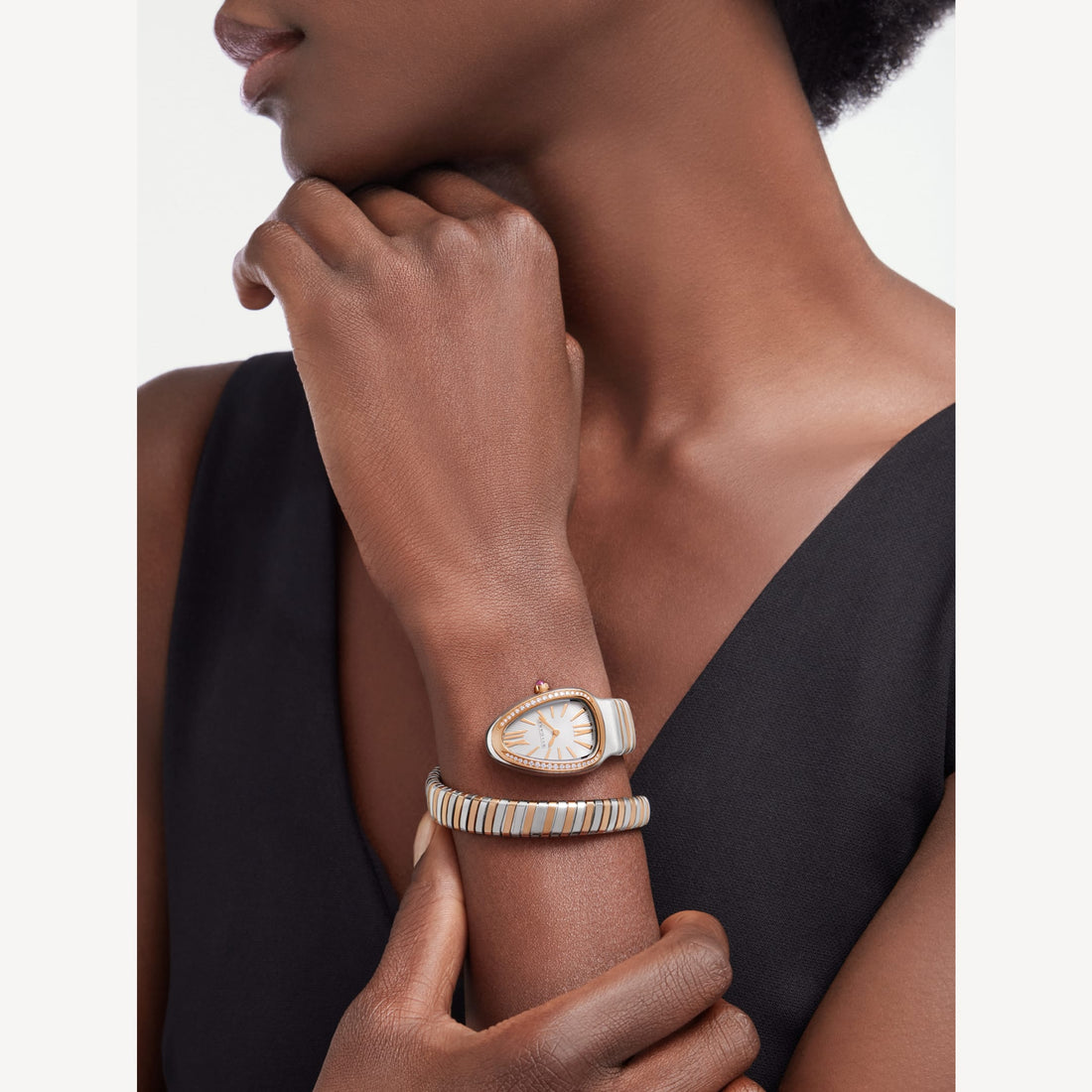 Coiled Band Watch, Rose Gold Tone, Steel, Stone-Set, 35 mm