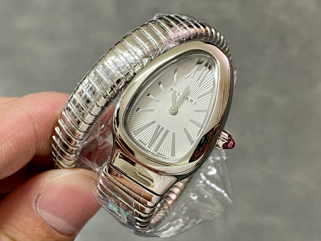 Coiled Band Watch, White Gold Tone, White, 35 mm, Size S
