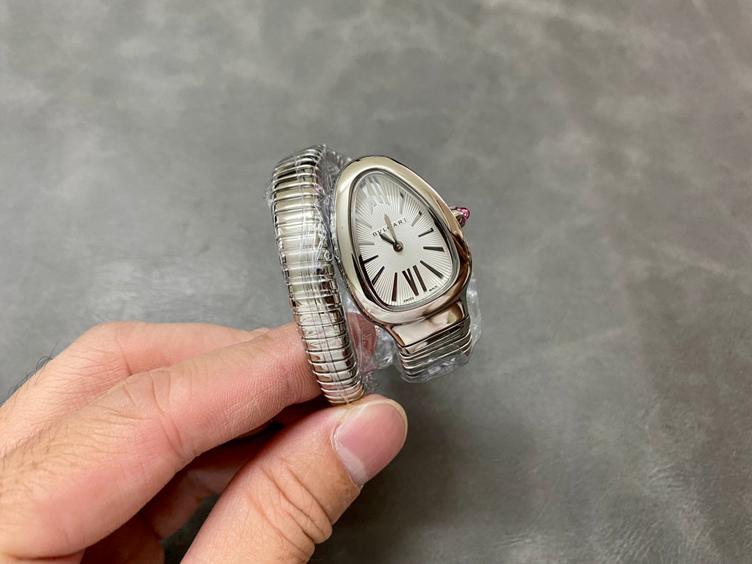 Coiled Band Watch, White Gold Tone, White, 35 mm, Size S