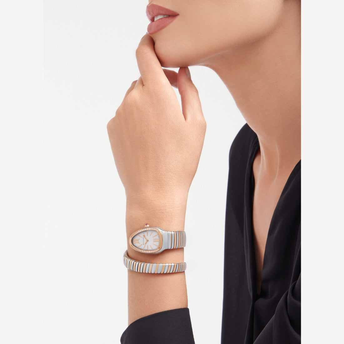 Coiled Band Watch, Rose Gold Tone, Steel, Stone-Set, 35 mm
