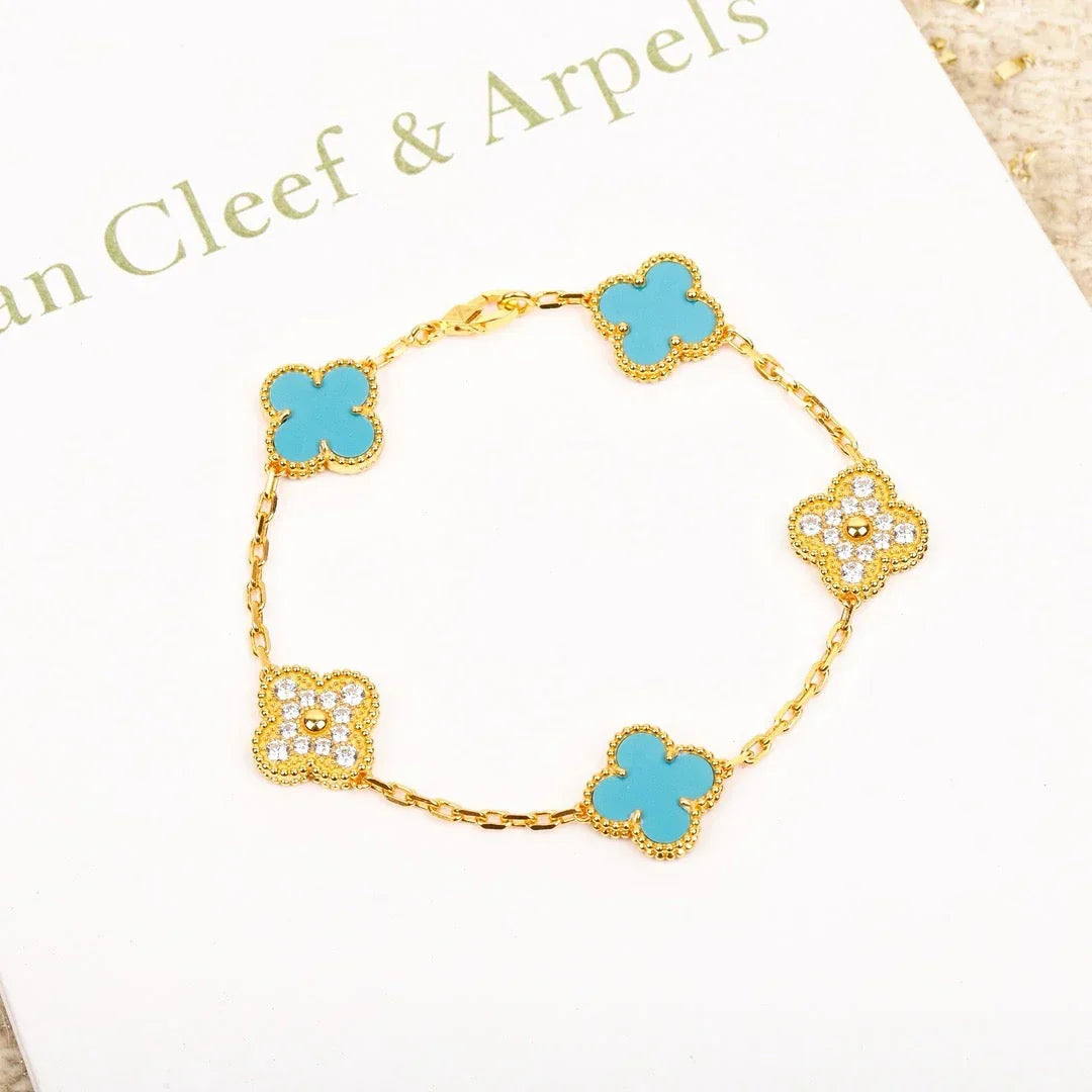 Quatrefoil 5 Motifs Bracelet, Turquoise