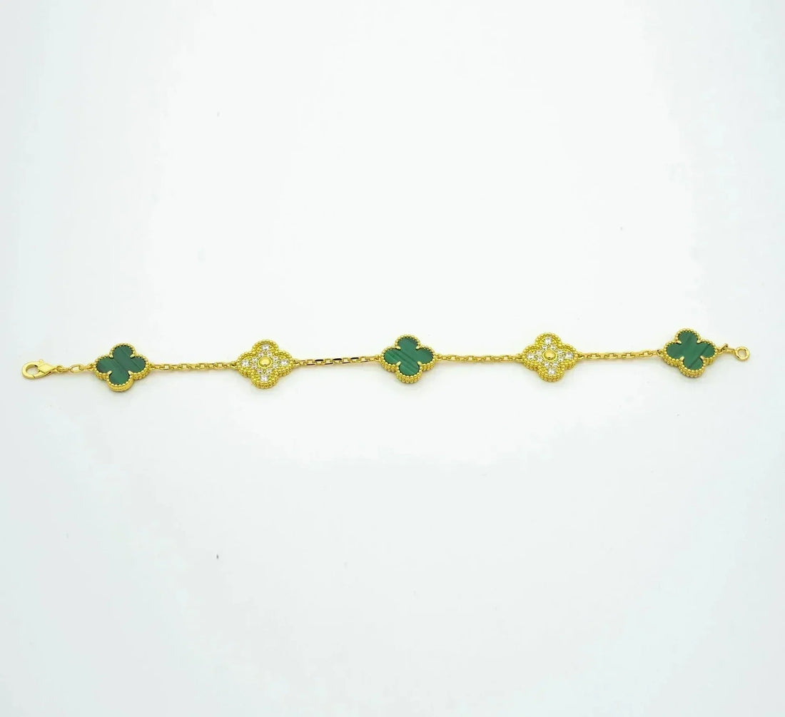 Quatrefoil 5 Motifs Bracelet, Malachite