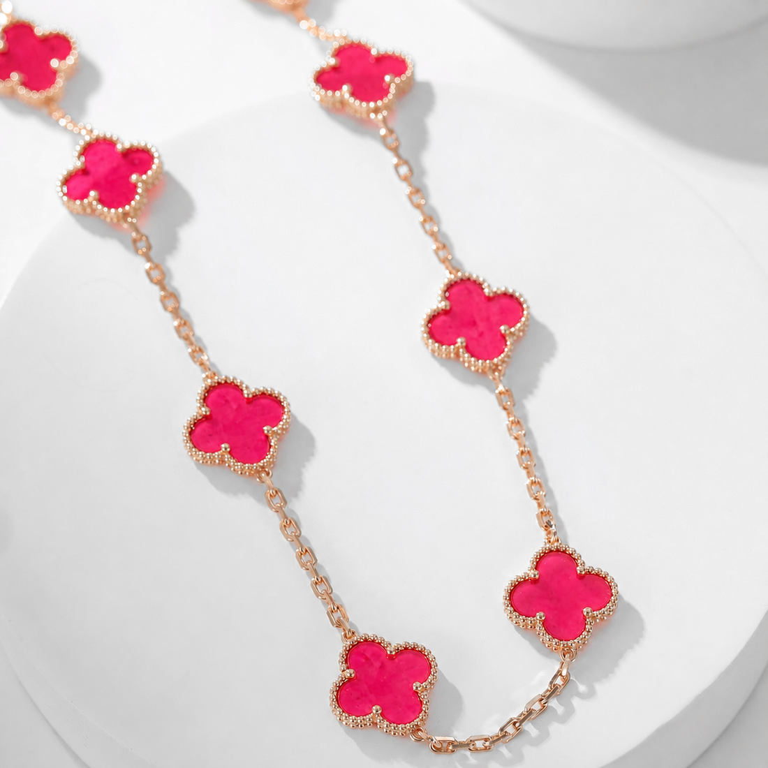 Quatrefoil Pink Enamel Necklace