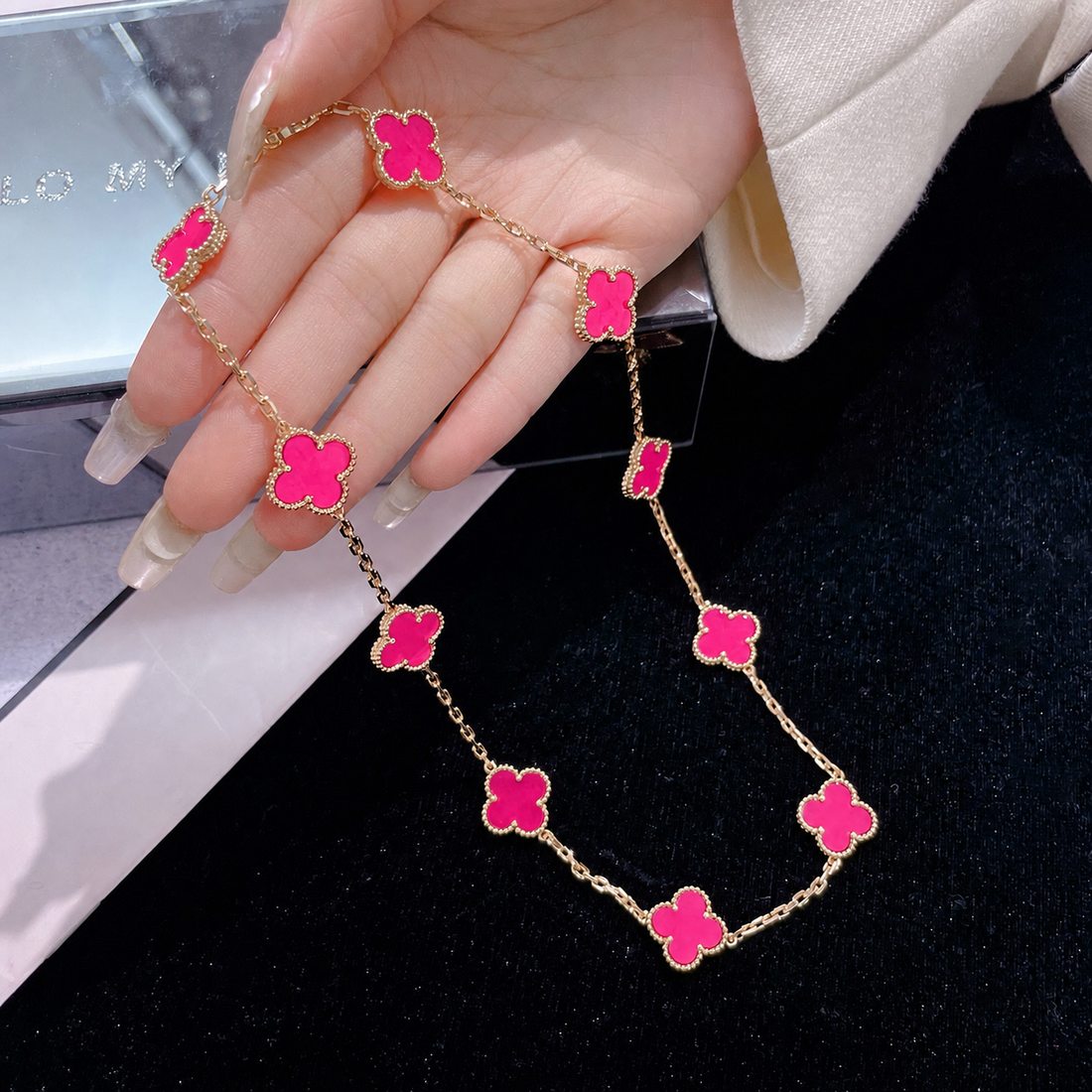 Quatrefoil Pink Enamel Necklace