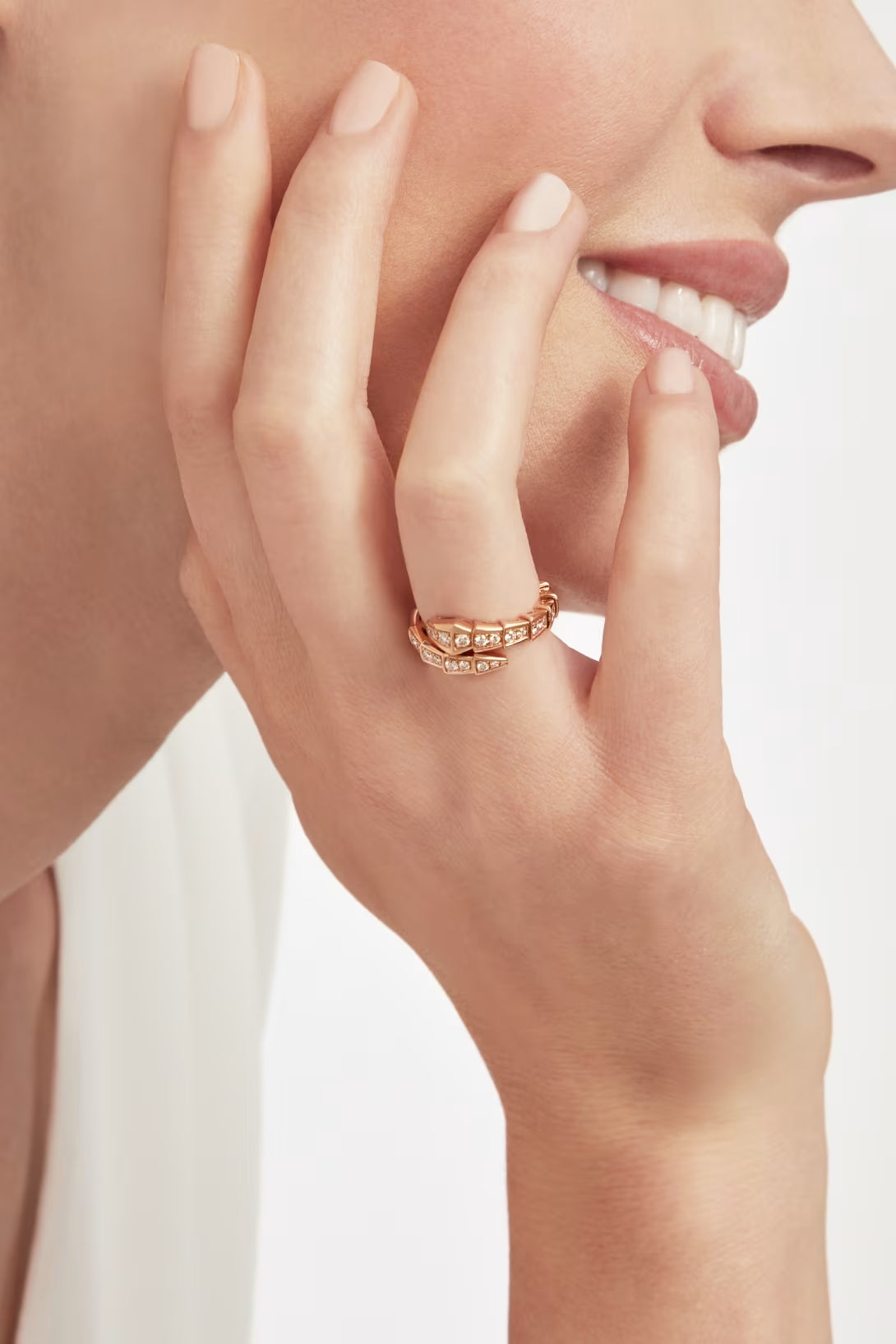 Snake-Scale Ring, Rose Gold Tone, Stone-Set