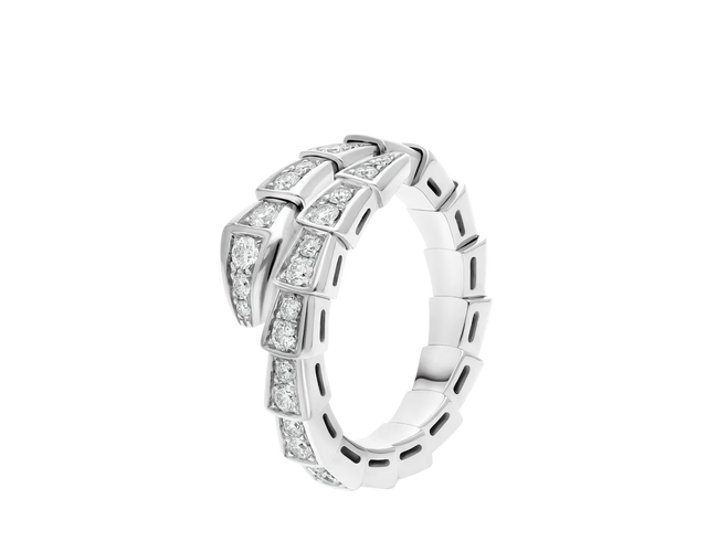 Snake-Scale Ring, White Gold Tone, Stone-Set