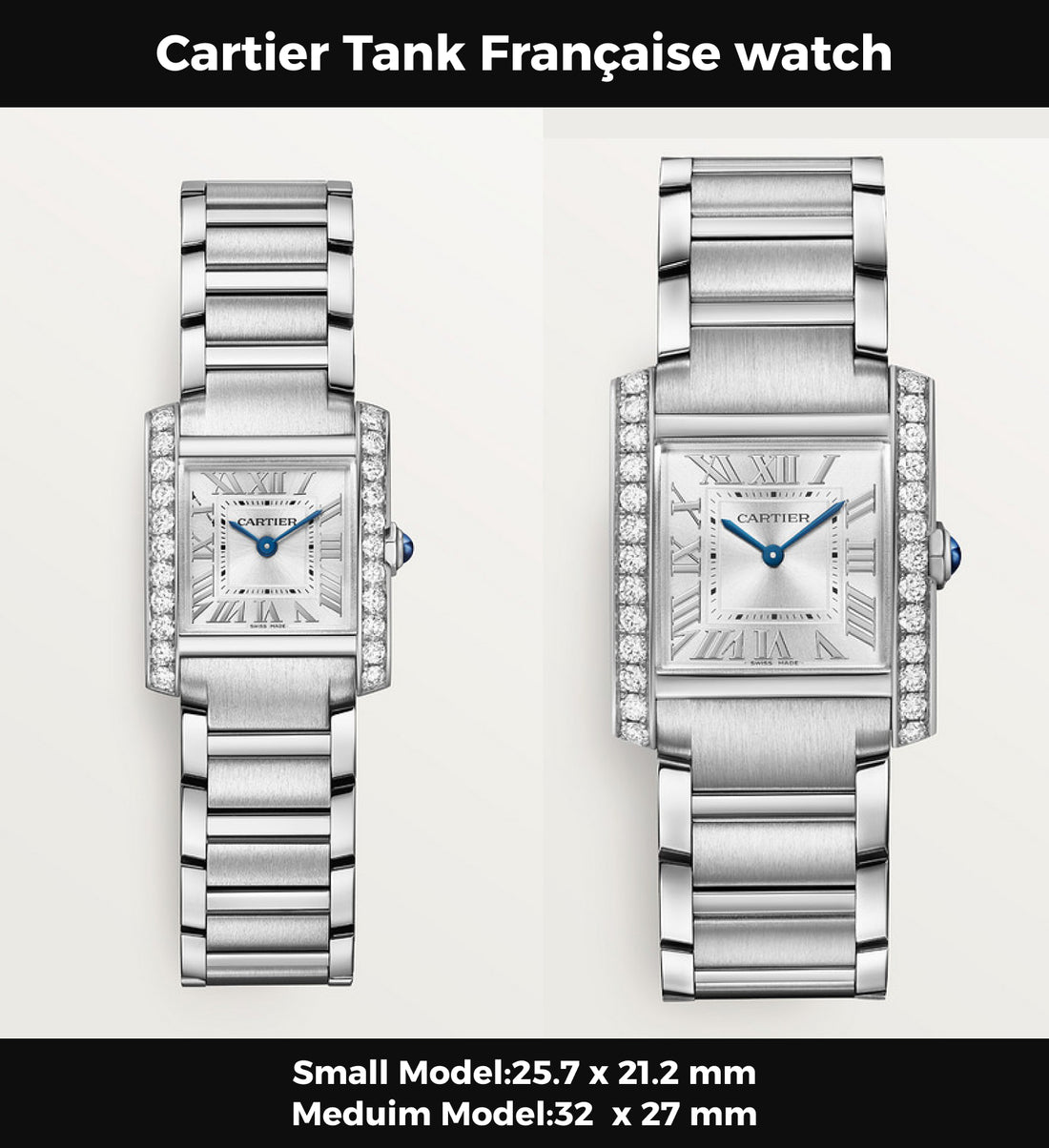 Rectangular Case Watch, White Gold Tone, Stone-Set, White, Small Model