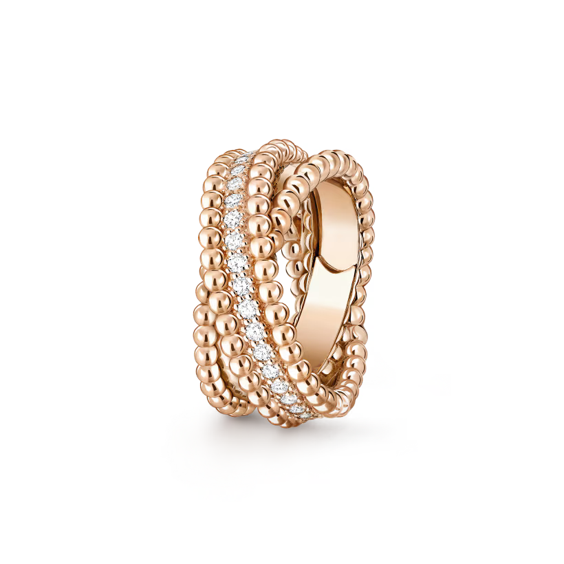 Beaded Band Ring, Stone-Set, Rose Gold Tone