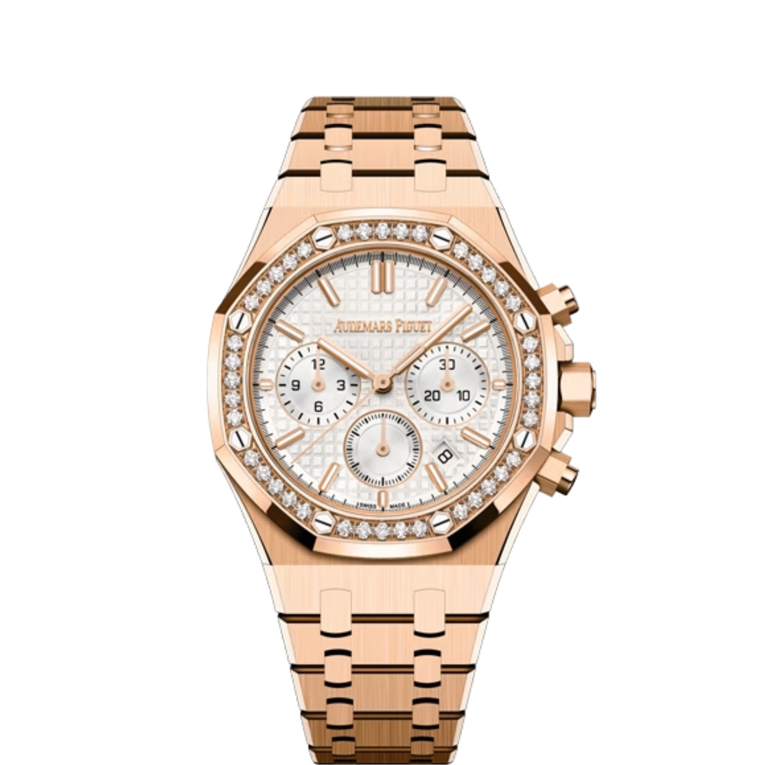 Octagonal Bezel Watch, 18K, Rose Gold Tone, Stone-Set, 38 mm