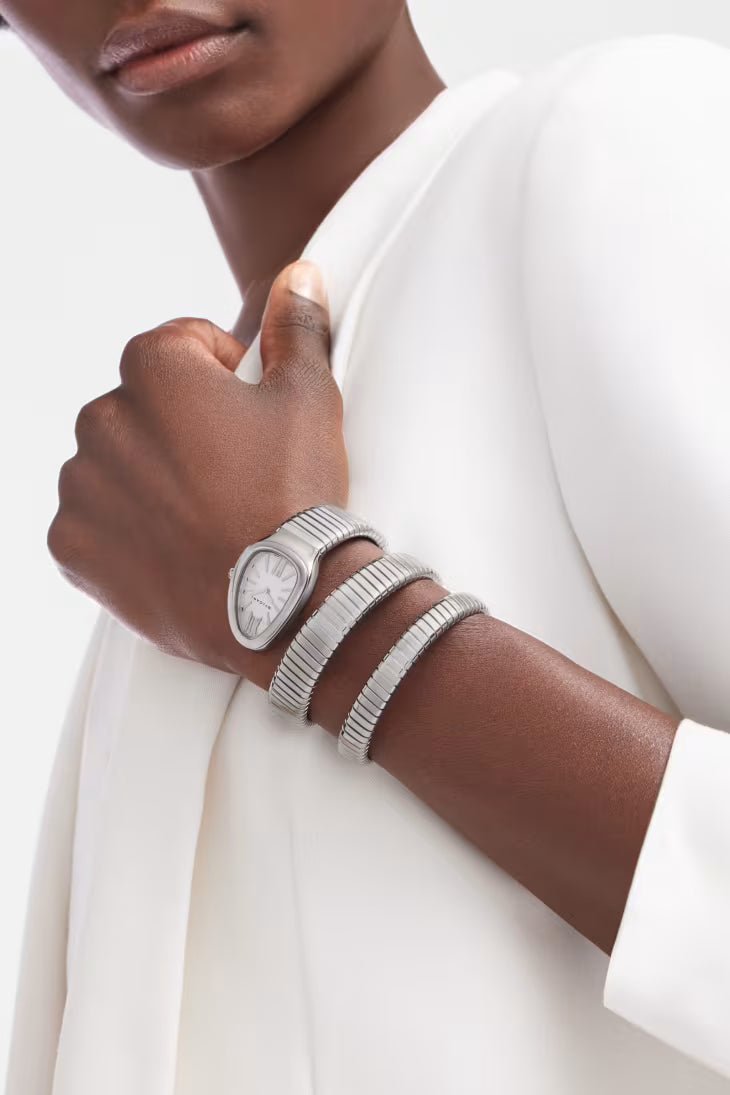 Coiled Band Watch, White Gold Tone, White, 35 mm, Size S