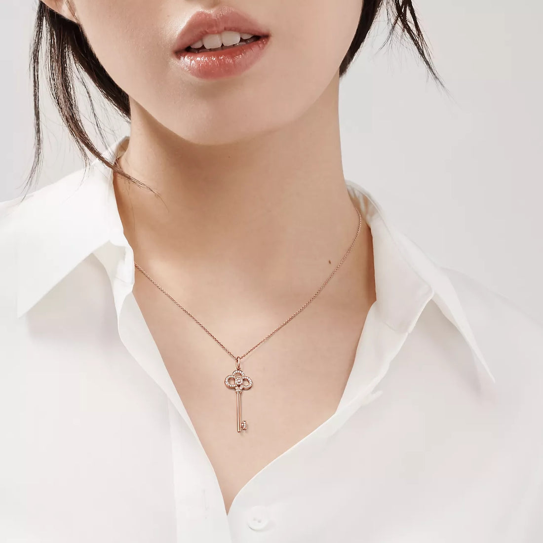 Key Pendant Necklace, Rose Gold Tone
