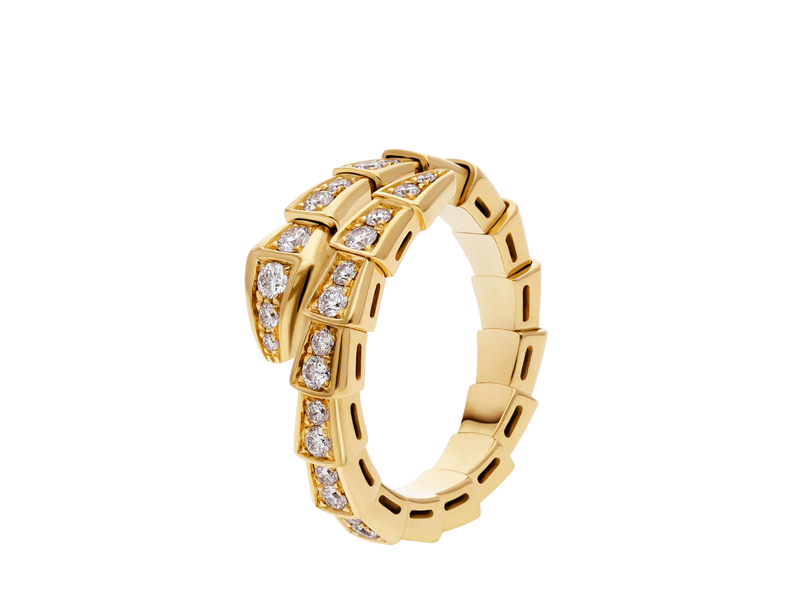 Snake-Scale Ring, Yellow Gold Tone, Stone-Set