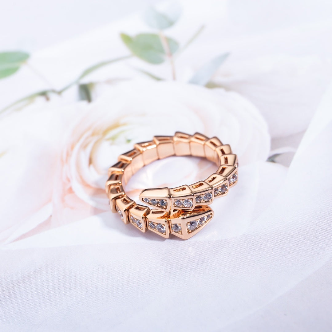 Snake-Scale Ring, Rose Gold Tone, Stone-Set