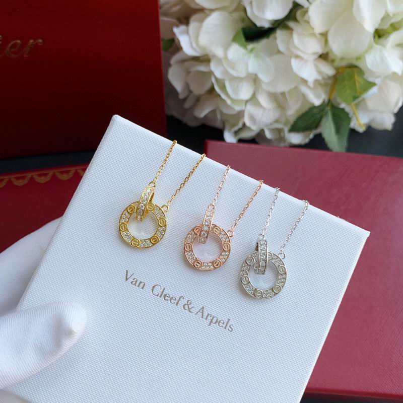 Screw-Motif Pendant Necklace, Stone-Set, Rose Gold Tone