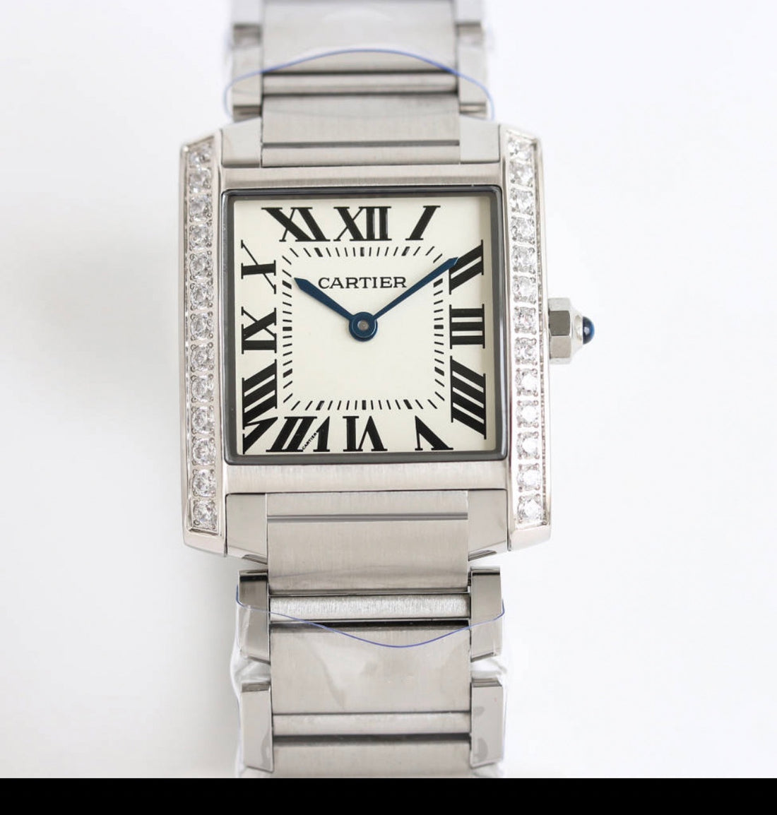 Rectangular Case Watch, White Gold Tone, Stone-Set, White, Medium Model