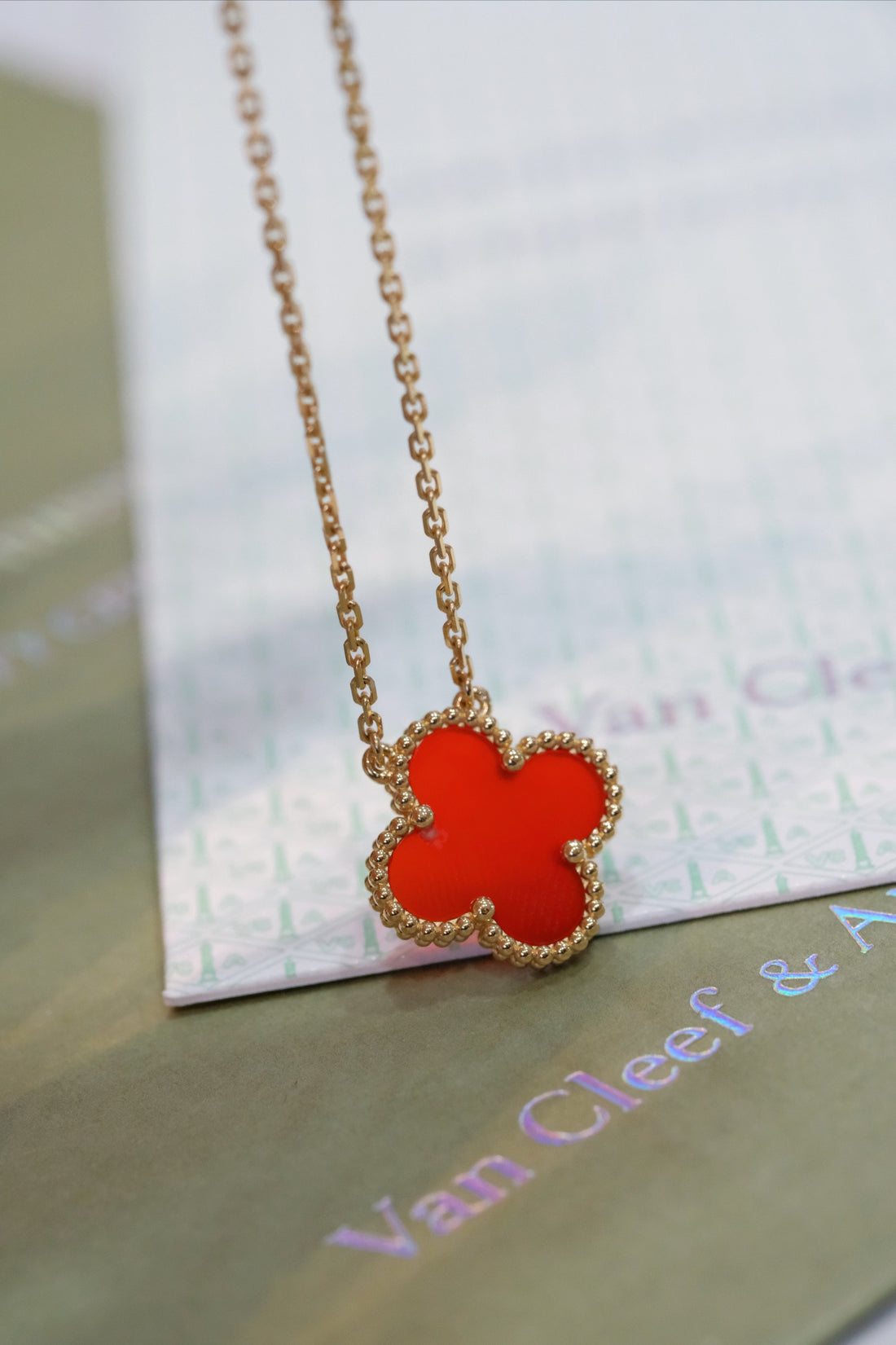 Quatrefoil Carnelian Pendant Necklace, 18K Yellow Gold Plated