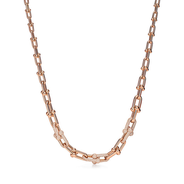 Graduated Link Necklace, Rose Gold Tone, Stone-Set