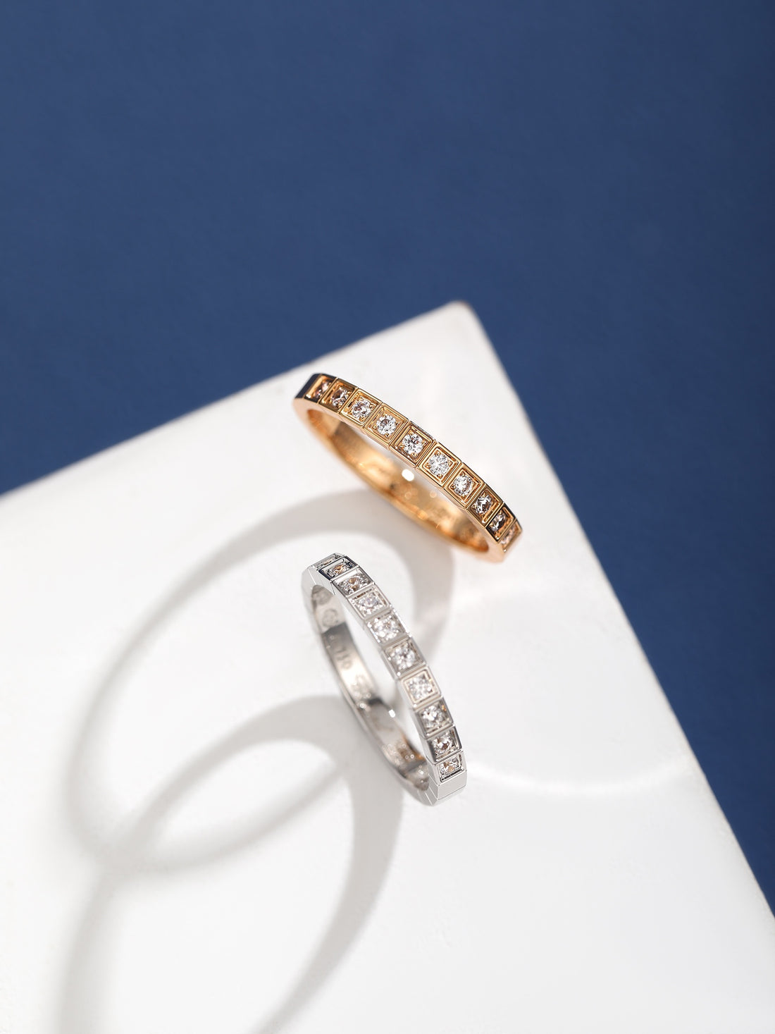 Cube-Link Ring, Rose Gold Tone, Stone-Set