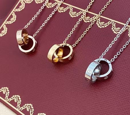 Screw-Motif Pendant Necklace, White Gold Tone