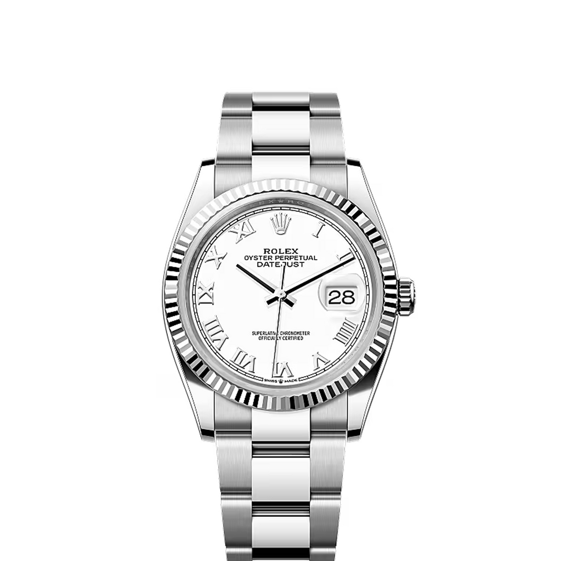 Classic Date Watch, White Gold Tone, Steel, White, 36-41 mm