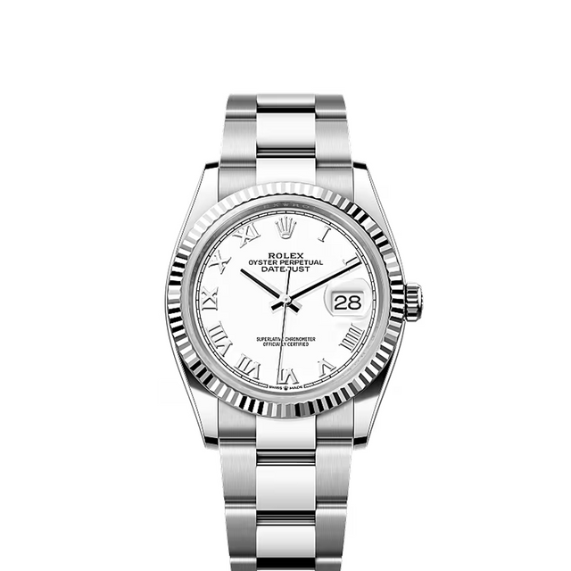 Classic Date Watch, White Gold Tone, Steel, White, 36-41 mm