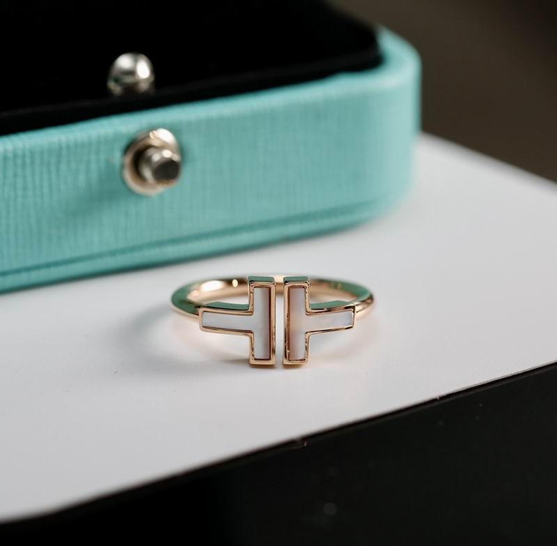 T-Motif Ring, Stone-Set, Rose Gold Tone