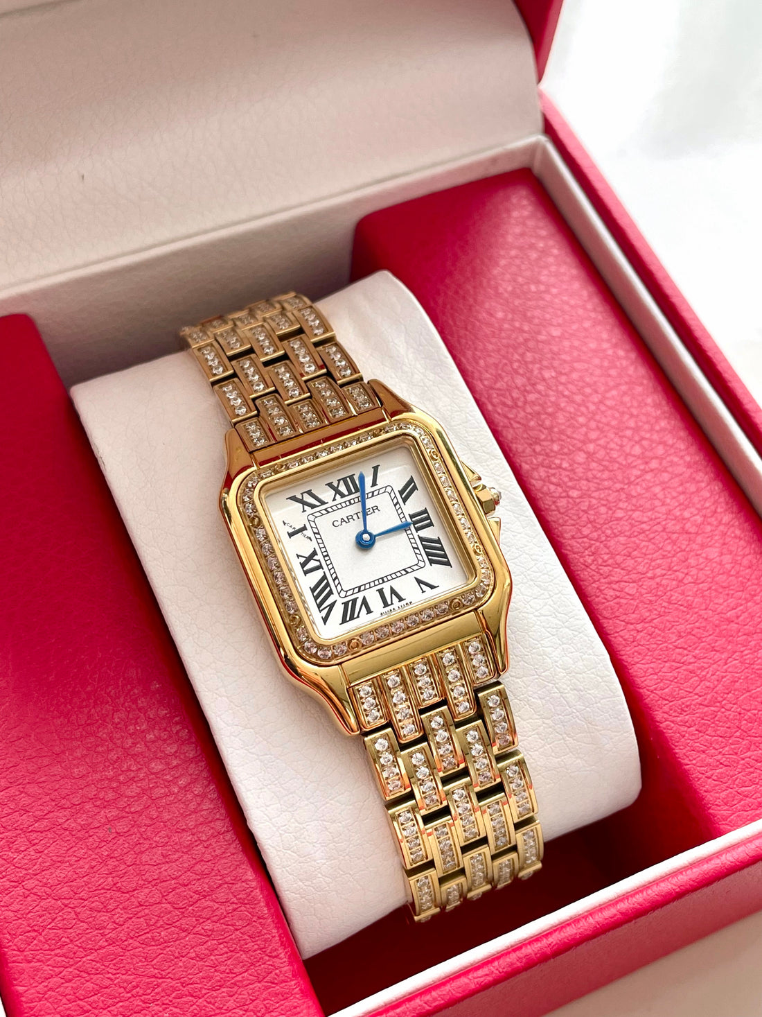 Square Link-Bracelet Watch, Yellow Gold Tone, Stone-Set, Medium Model