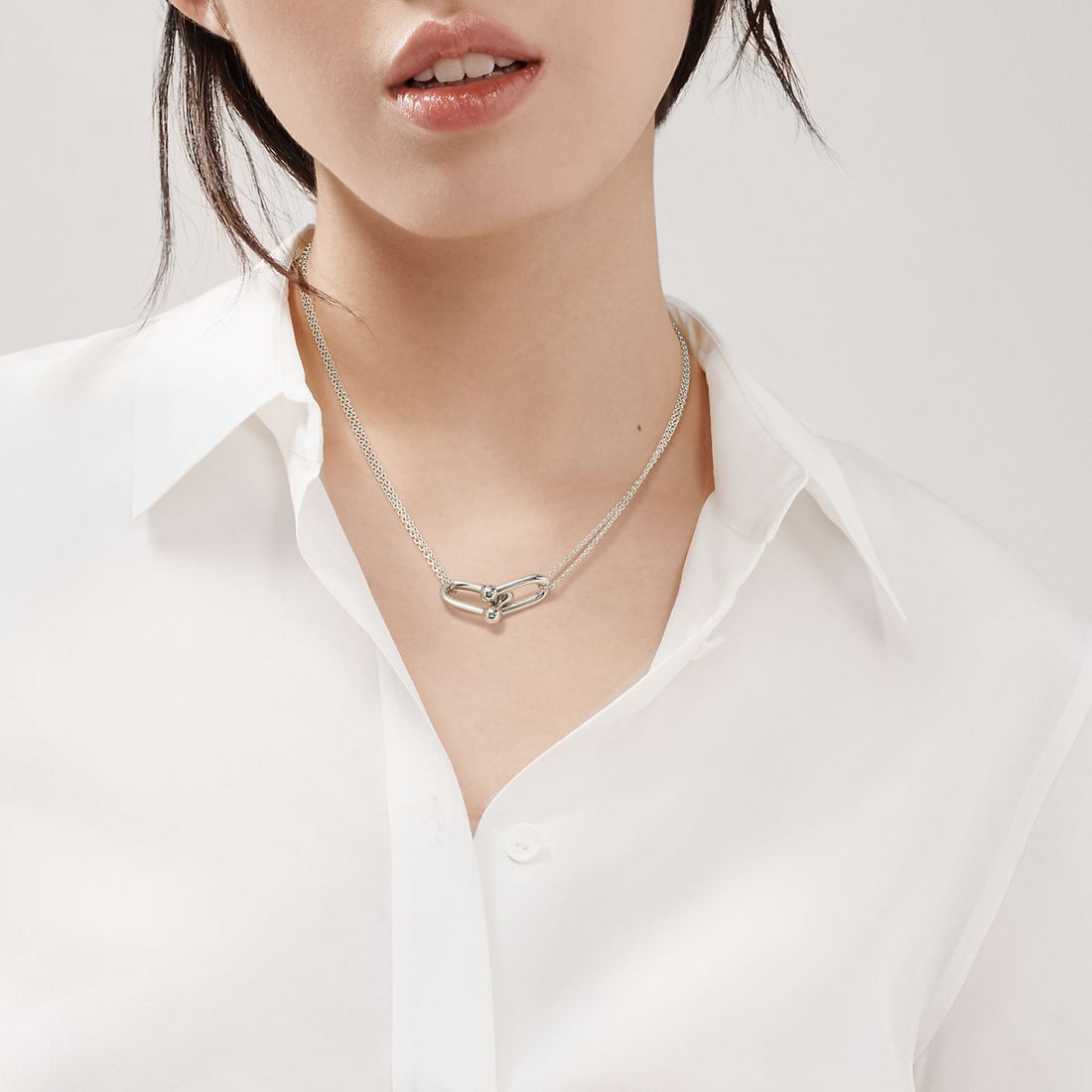 Link Pendant Necklace, White Gold Tone, White