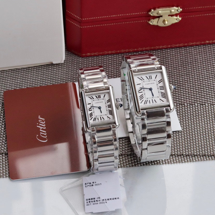 Rectangular Case Watch, White Gold Tone, White, Small Model