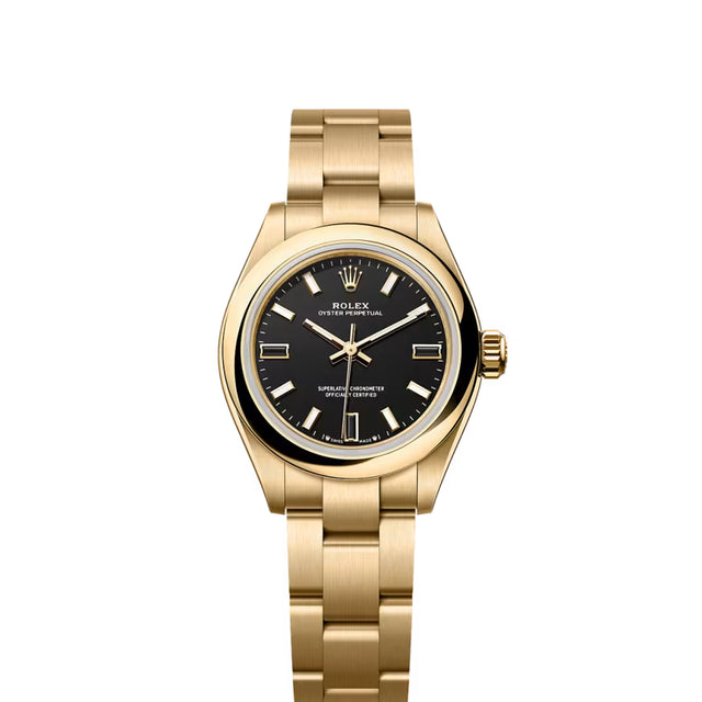 Round Automatic Watch, Yellow Gold Tone, Steel, 31 mm