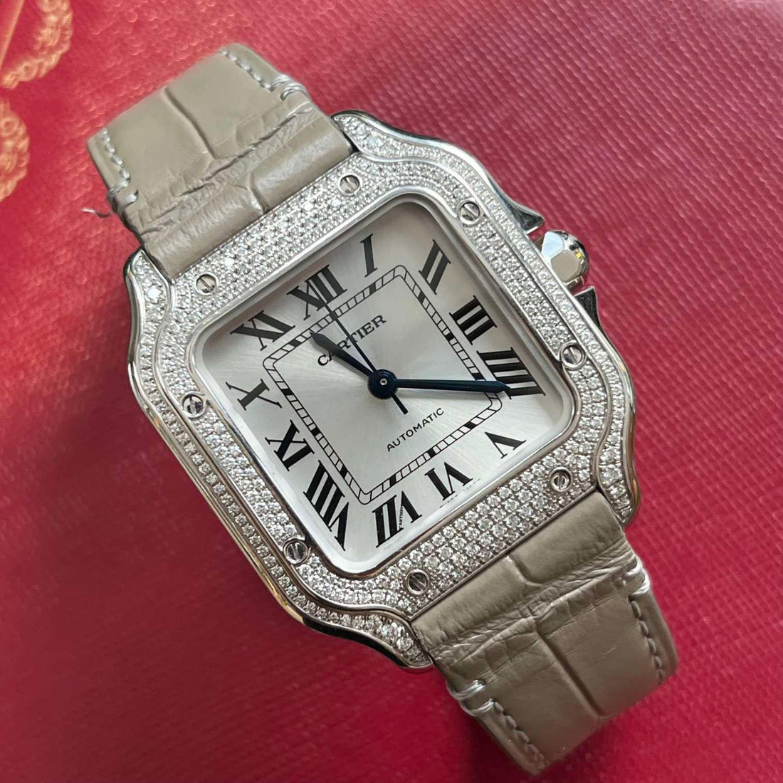 Square Case Watch, White Gold Tone, Stone-Set, White