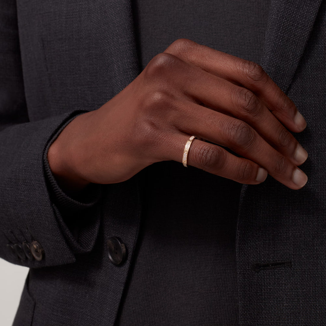 Screw-Motif Band Ring, Stone-Set, Yellow Gold Tone