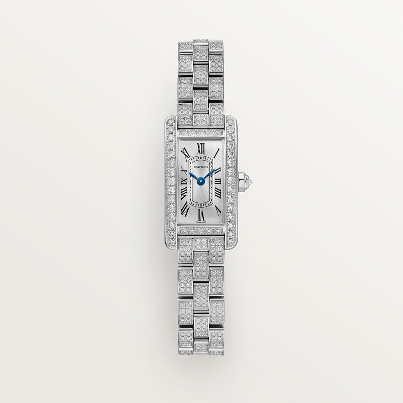 Rectangular Case Watch, White Gold Tone, Stone-Set, White, Mini Model