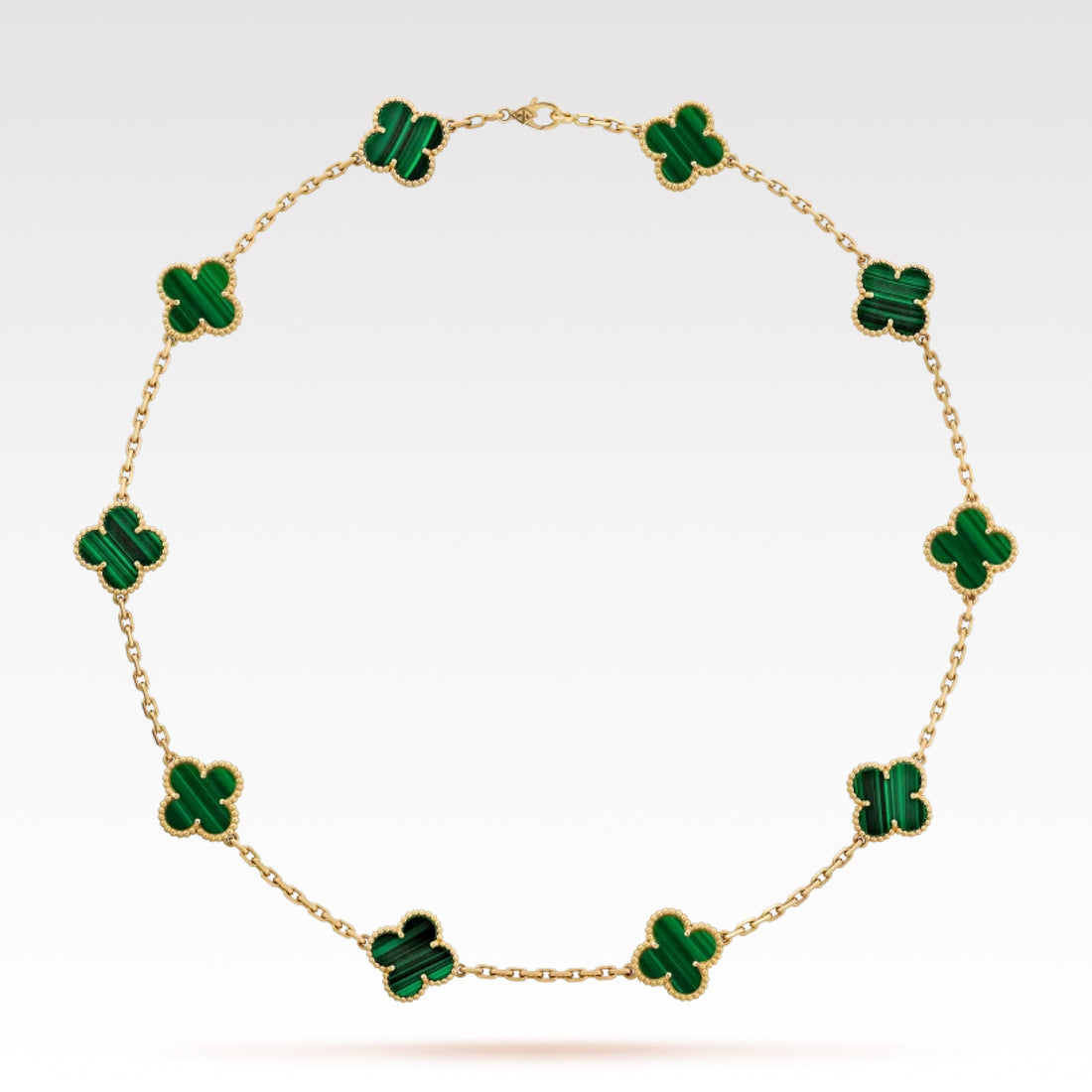 Quatrefoil Pendant Necklace, 10 Motifs, Yellow Gold Tone, Malachite