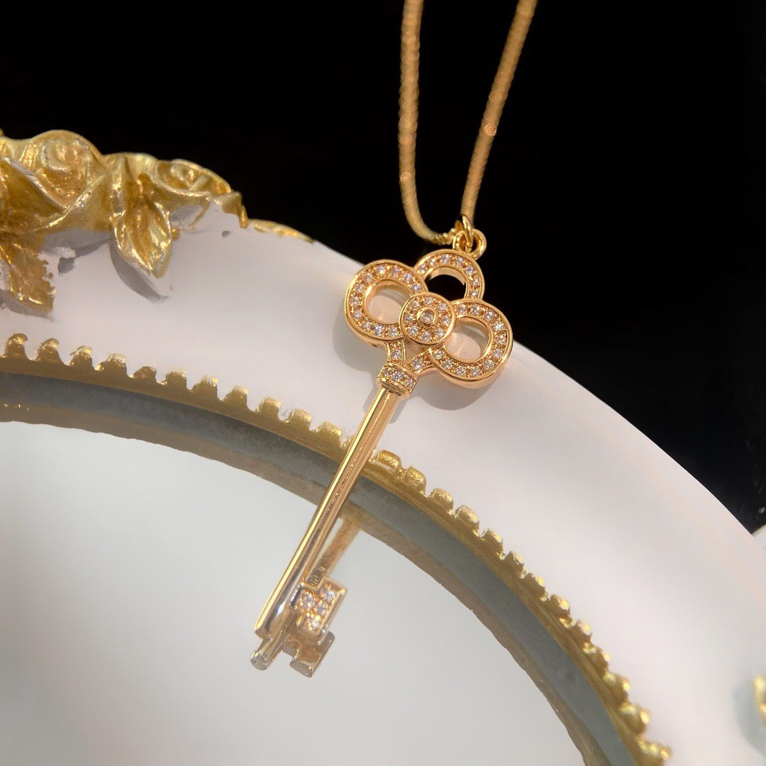 Key Pendant Necklace, Rose Gold Tone