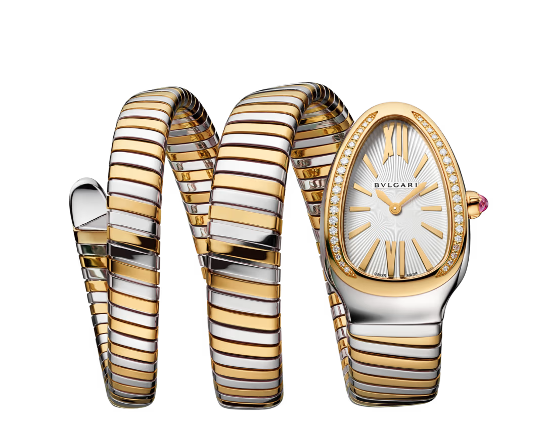 Coiled Band Watch, Yellow Gold Tone, Stone-Set, 35 mm, Size S