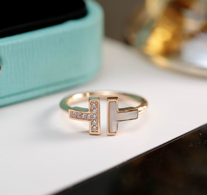 T-Motif Ring, Stone-Set, Rose Gold Tone