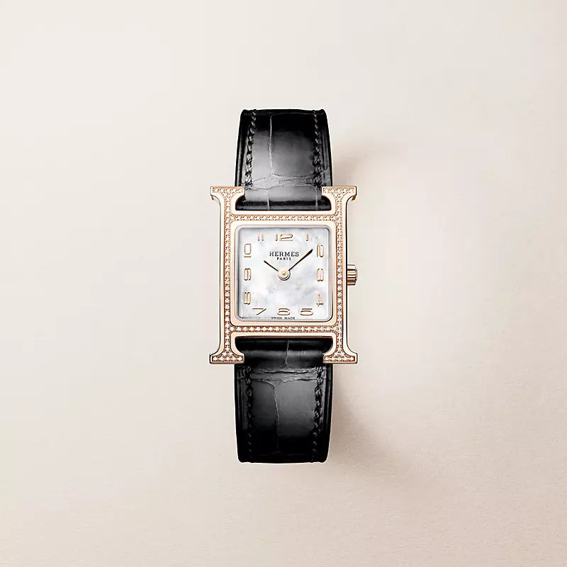 H-Case Watch, Rose Gold Tone, Stone-Set, Small Model, 25 mm