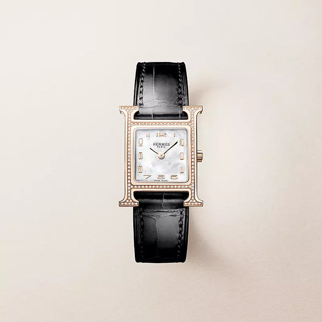 H-Case Watch, Rose Gold Tone, Stone-Set, Small Model, 25 mm