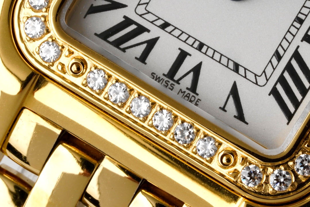 Square Link-Bracelet Watch, Yellow Gold Tone, Stone-Set, Small Model