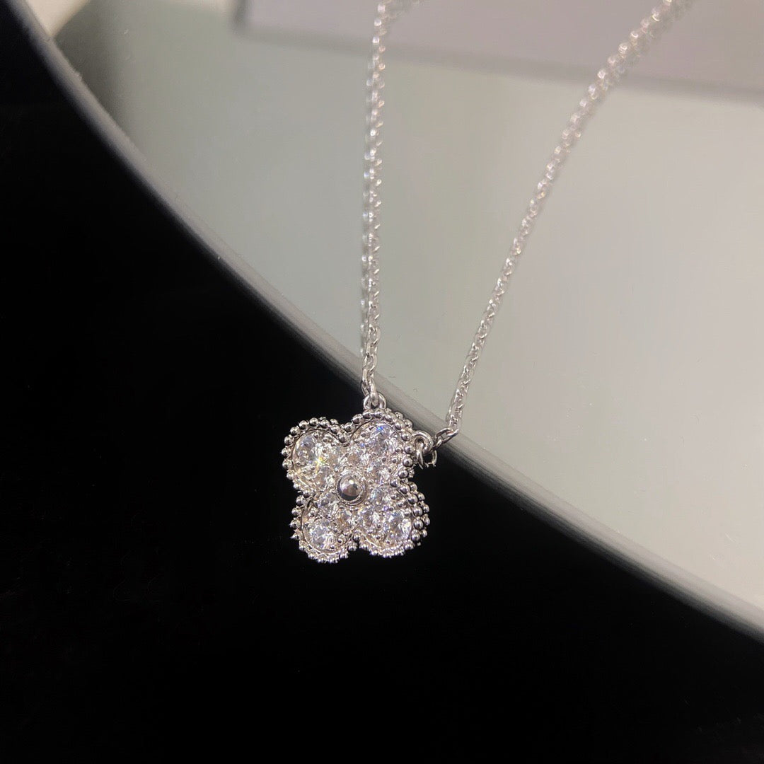 Quatrefoil Pendant Necklace, White Gold Tone